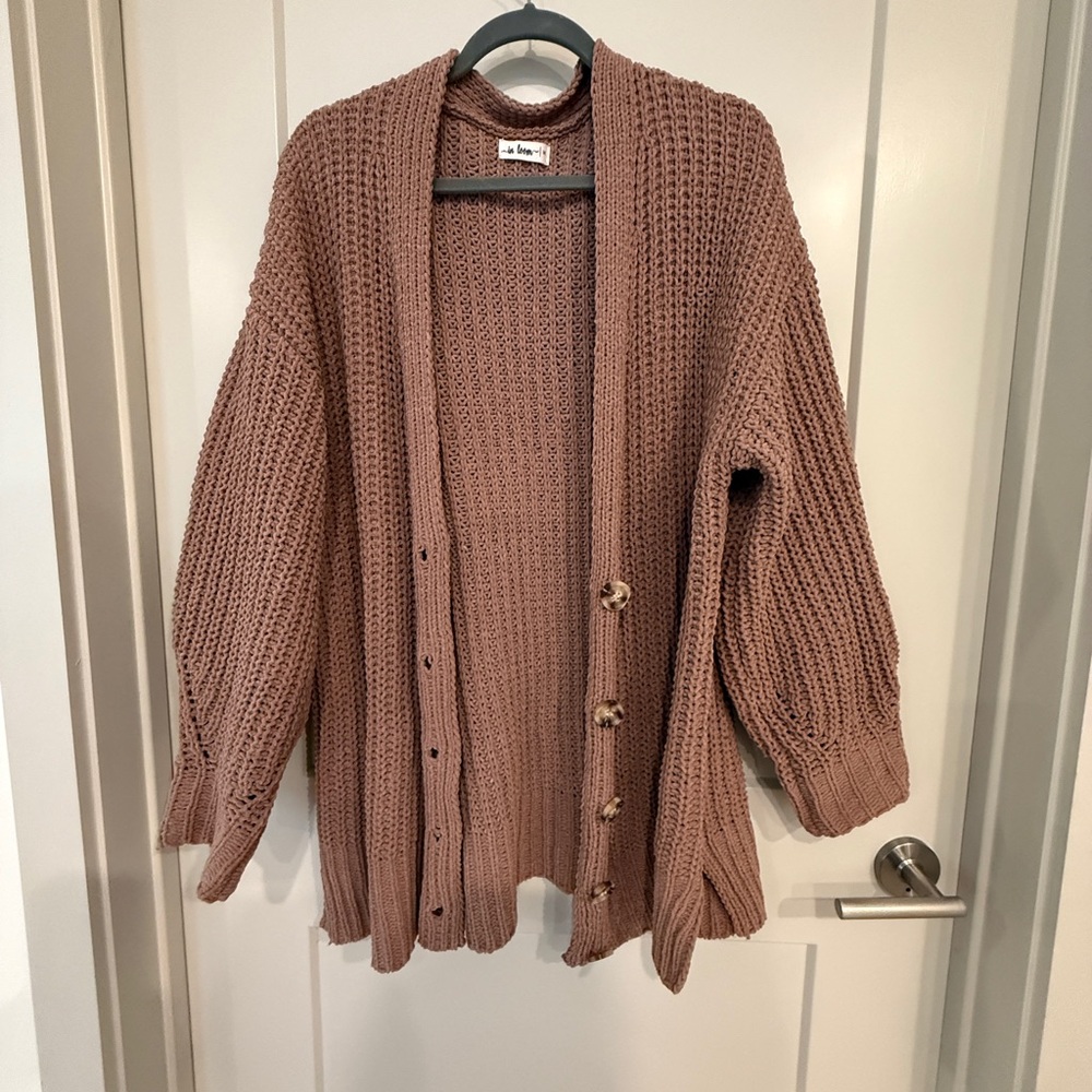 Oversized Chunky Knit Cozy Cardigan - Tan/Coffee